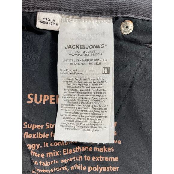 Jack & Jones Gray Tapered Cargo Pants Men 32 Stretch Utility Workwear Streetwear - Picture 12 of 12